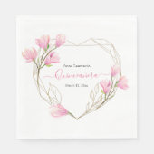 Roze Floral Heart Lijst Aangepast Quinceanera Servet (Voorkant)