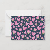  roze Floral Heart Pattern Valentijnsdag Notitiekaartje (Achterkant)