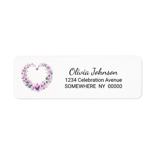 Roze Floral Heart Return Address Label (Voorkant)
