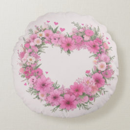 Roze Floral Heart Rond Kussen