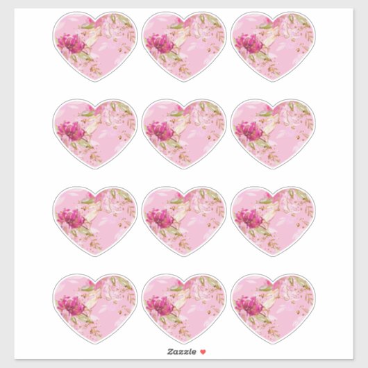 Roze Floral Heart Sticker (Vel)