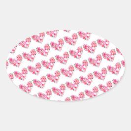 Roze Floral Hearts Envelope Seals Ovale Sticker