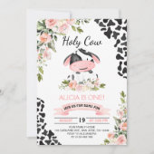 Roze Floral Heilige Koe Koe Eerste verjaardag Kaart (Voorkant)