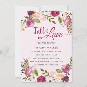Roze Floral Herfst in Love Bridal Shower Kaart