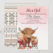 Roze floral Highland koe baby shower uitnodiging (Voorkant / Achterkant)