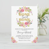 Roze Floral Home Sweet Home Housewarming Invite Kaart (Staand voorkant)