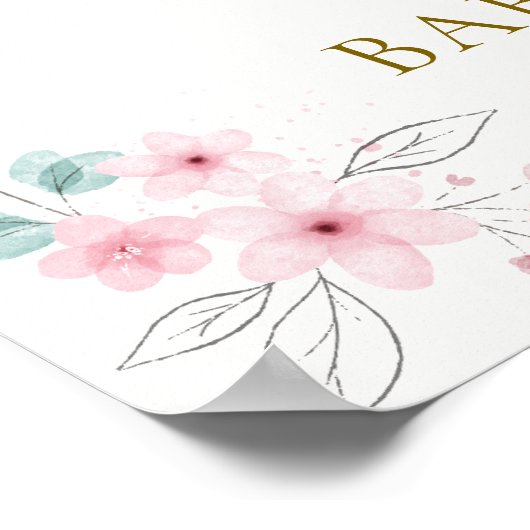 Roze Floral Hot Air Ballon Baby shower Welkom Poster (Hoek)