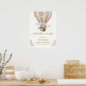 Roze Floral Hot Air Ballon Baby shower Welkom Poster (Keuken)