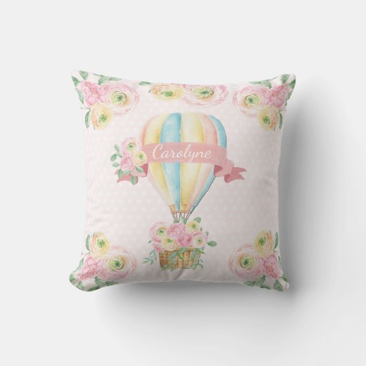 roze Floral Hot Air ballonvaarding Girl Nursery Kussen (Voorkant)