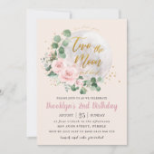 Roze Floral hou van jullie twee de maan 2de verjaa Kaart (Voorkant)