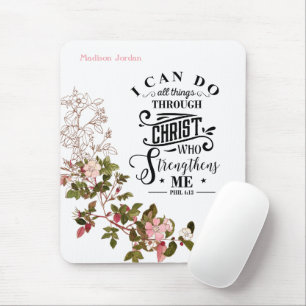 Roze Floral ik kan alles doen door Christus Muismat