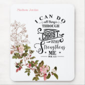 Roze Floral ik kan alles doen door Christus Muismat (Voorkant)