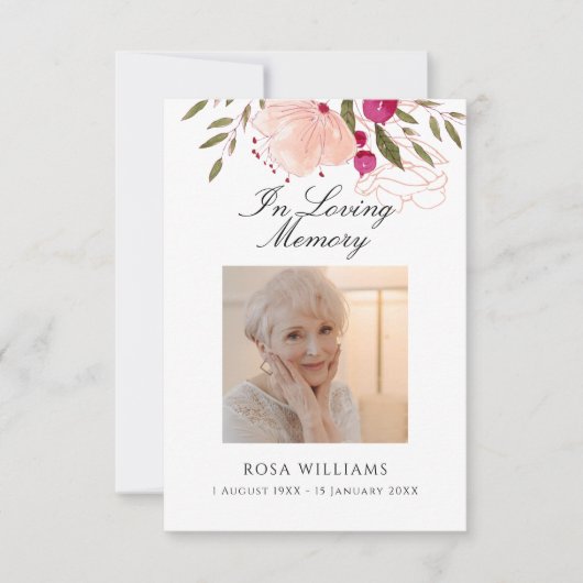 Roze Floral in het liefhebben van de begrafenis va Notitiekaartje (Voorkant)