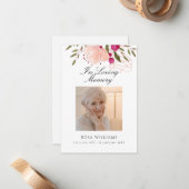 Roze Floral in het liefhebben van de begrafenis va Notitiekaartje (Voorkant / Achterkant in situ)