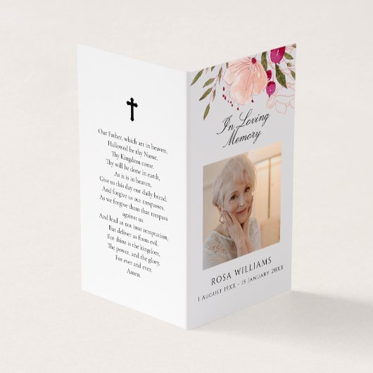 Roze Floral in het liefhebben van de begrafenis va Visitekaartje (Buitenkant)