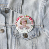 Roze Floral in liefhebbend geheugen Foto Memorial Ronde Button 7,6 Cm (In situ)