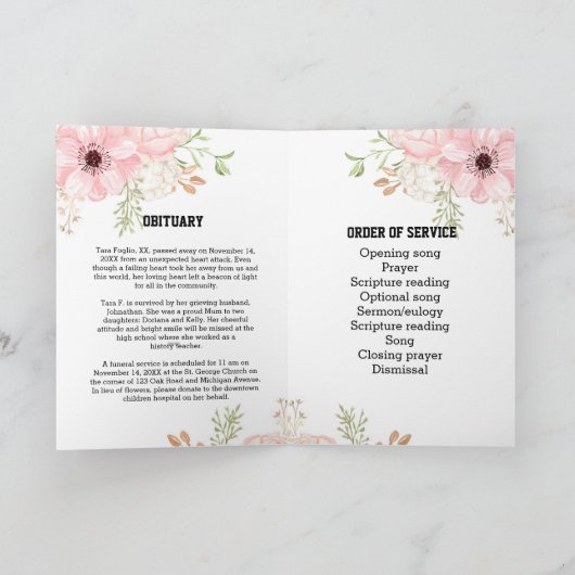 Roze Floral in liefhebbend geheugenprogramma begra Programma (Binnen)