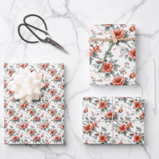 Roze  Floral Inpakpapier Vel (Voorkant)