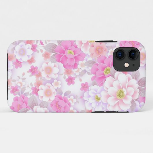 Roze Floral iPhone Case (Achterkant (horizontaal))