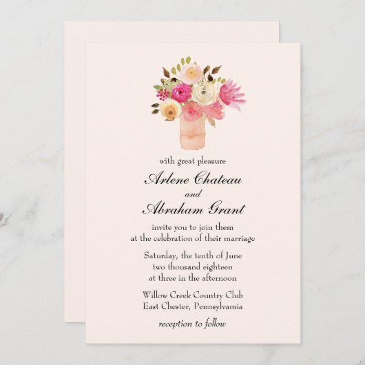 Roze Floral Joy Wedding Kaart (Voorkant / Achterkant)