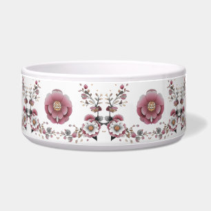 Roze, Floral keramische pet Bowl Voerbakje