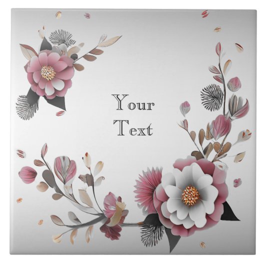 Roze Floral keramische Tegel Tegeltje (Voorkant)