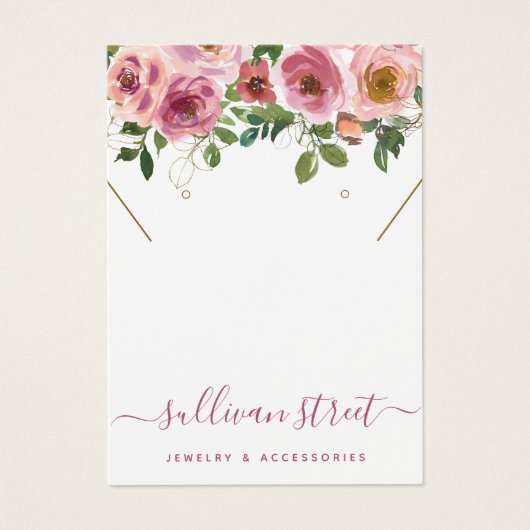 Roze Floral Ketting Display Kaart (Voorkant)