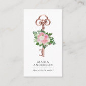 Roze Floral  Key Real Estate Agent Foto Visitekaartje (Voorkant)