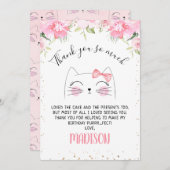 Roze Floral Kitten Face Birthday Hartelijk dank Kaart (Voorkant / Achterkant)