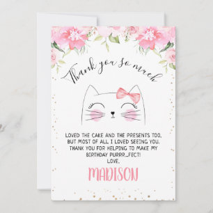 Roze Floral Kitten Face Birthday Hartelijk dank Kaart