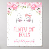Roze Floral Kitten Face en Bow Birthday Sign Poster (Voorkant)