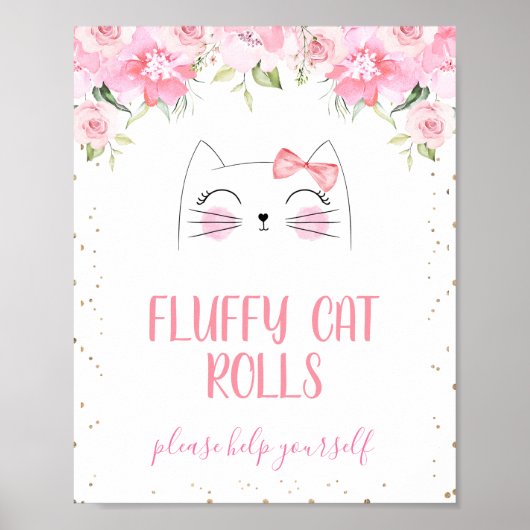 Roze Floral Kitten Face en Bow Birthday Sign Poster (Voorkant)