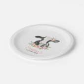 Roze Floral Koe Afdrukdag Partij Papieren Bordje (Gekanteld)