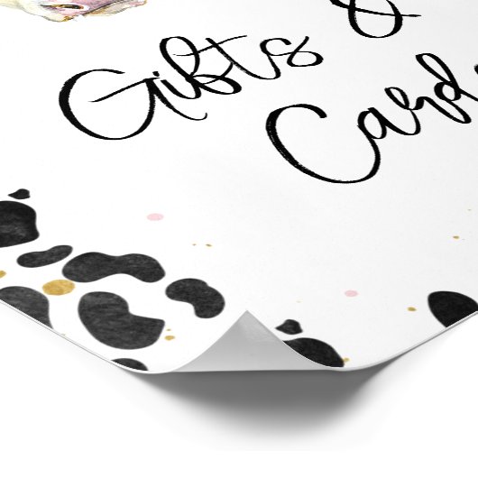 Roze Floral Koe Afdrukken Gift Kaart Baby shower O Poster (Hoek)