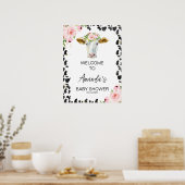 Roze Floral Koe Druk Heilige Koe Baby shower Welko Poster (Keuken)