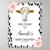Roze Floral Koe Druk Heilige Koe Baby shower Welko Poster (Voorkant)