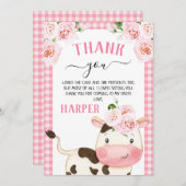 Roze Floral Koe Gewaardeerde verjaardag Hartelijk  Kaart (Voorkant / Achterkant)