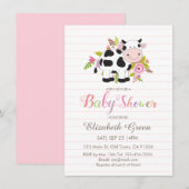 Roze Floral Koe Girl Baby shower Invitation (Voorkant / Achterkant)