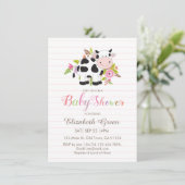 Roze Floral Koe Girl Baby shower Invitation (Staand voorkant)