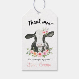 Roze Floral Koe met Koe Afdrukken Dank je wel voor Cadeaulabel