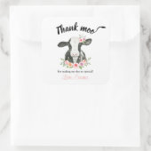 Roze Floral Koe met Koe Afdrukken Hartelijk dank Vierkante Sticker (Tas)