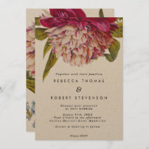roze floral kraft  boho bruiloft uitnodiging