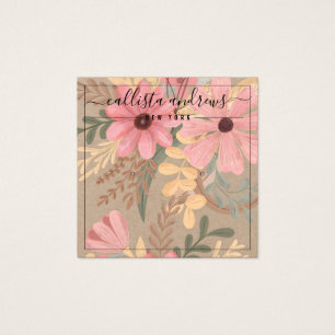 Roze Floral Kraft Cursive Earring Display Kaart