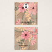 Roze Floral Kraft Paper Logo Kaart Ketting (Voorkant /achterkant)