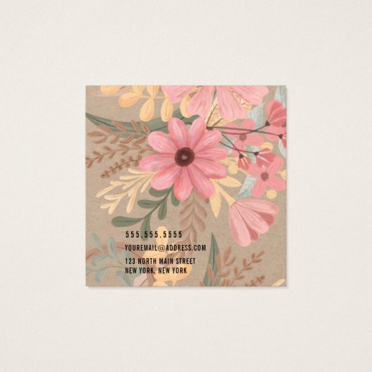 Roze Floral Kraft Paper Logo Kaart Ketting (Achterkant)