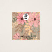 Roze Floral Kraft Paper Logo Kaart Ketting (Voorkant)