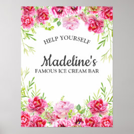 Roze Floral laat de Witte verjaardag van Ice Cream Poster