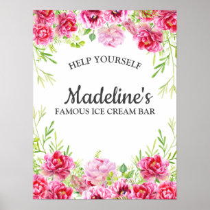 Roze Floral laat de Witte verjaardag van Ice Cream Poster