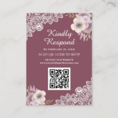Roze Floral Lace QR Code RSVP Weddenschap Website Informatiekaartje (Voorkant)
