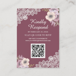 Roze Floral Lace QR Code RSVP Weddenschap Website Informatiekaartje